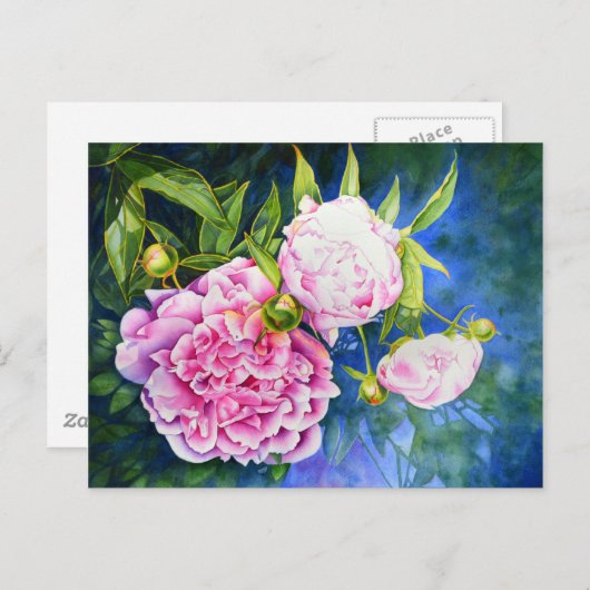 ピンクエレガントがかった白クラシックの水色フローラ ポストカード (正面/裏面)