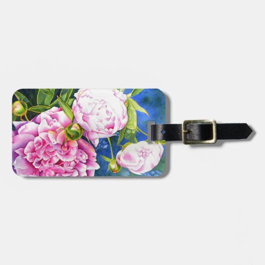 ピンクエレガントがかった白クラシックの水色フローラ ラゲッジタグ (正面横)