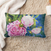 ピンクエレガントがかった白クラシックの水色フローラ ランバークッション (ブランケット)