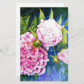 ピンクエレガントがかった白クラシックの水色フローラ 便箋 (正面/裏面)