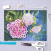 ピンクエレガントがかった白クラシックの水色フローラ 薄葉紙 (クラフト)