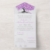 ピンクエレガントがかった紫のハートリーフ結婚の木 オールインワン招待状 (内側)