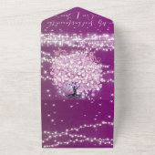 ピンクエレガントがかった紫のハートリーフ結婚の木 オールインワン招待状 (外側)