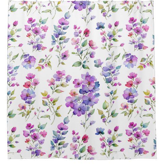 ピンクエレガントがかった紫色の水色の野花 シャワーカーテン (正面)