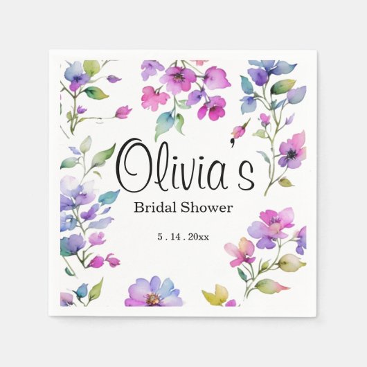 ピンクエレガントがかった紫色の水色の野花 スタンダードカクテルナプキン (正面)