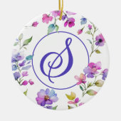 ピンクエレガントがかった紫色の水色の野花 セラミックオーナメント (正面)
