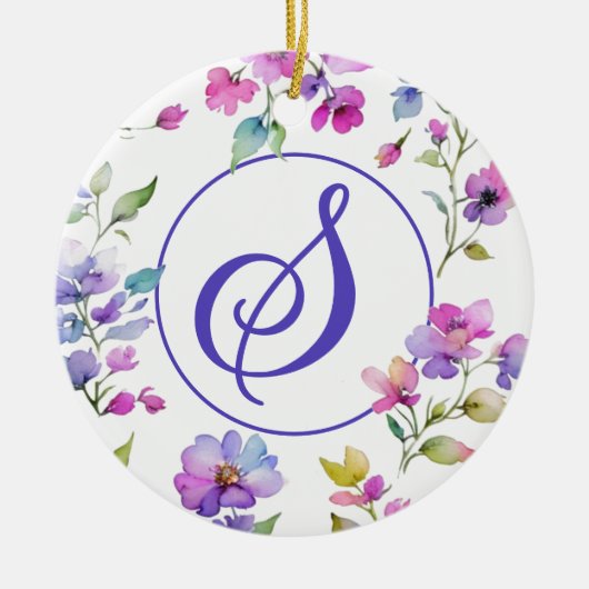 ピンクエレガントがかった紫色の水色の野花 セラミックオーナメント (正面)
