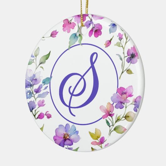 ピンクエレガントがかった紫色の水色の野花 セラミックオーナメント (左)