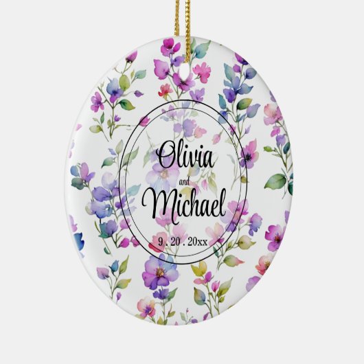 ピンクエレガントがかった紫色の水色の野花 セラミックオーナメント (右)