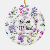 ピンクエレガントがかった紫色の水色の野花 セラミックオーナメント (正面)