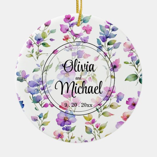 ピンクエレガントがかった紫色の水色の野花 セラミックオーナメント (正面)