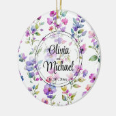 ピンクエレガントがかった紫色の水色の野花 セラミックオーナメント (左)