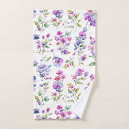ピンクエレガントがかった紫色の水色の野花 ハンドタオル