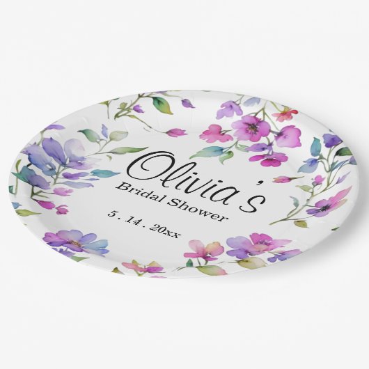 ピンクエレガントがかった紫色の水色の野花 ペーパープレート (アングル)