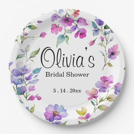 ピンクエレガントがかった紫色の水色の野花 ペーパープレート (正面)