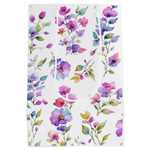 ピンクエレガントがかった紫色の水色の野花 ミディアムペーパーバッグ (裏面)