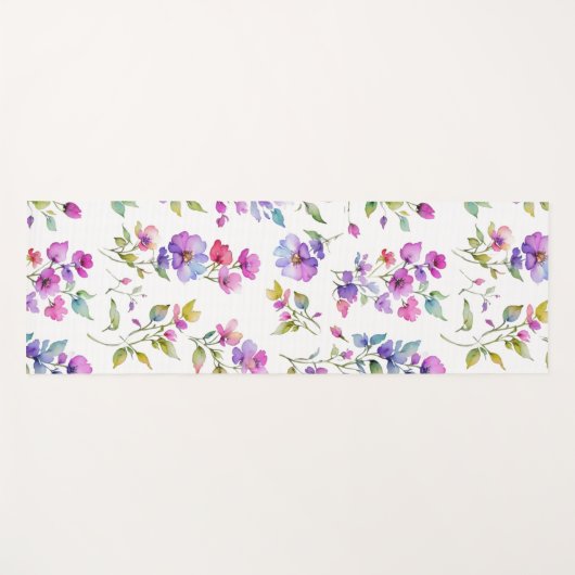 ピンクエレガントがかった紫色の水色の野花 ヨガマット (正面(横))