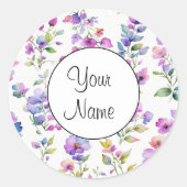 ピンクエレガントがかった紫色の水色の野花 ラウンドシール (正面)