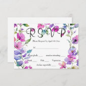 ピンクエレガントがかった紫色の水色の野花 出欠カード (正面/裏面)