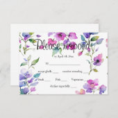 ピンクエレガントがかった紫色の水色の野花 出欠カード (正面/裏面)