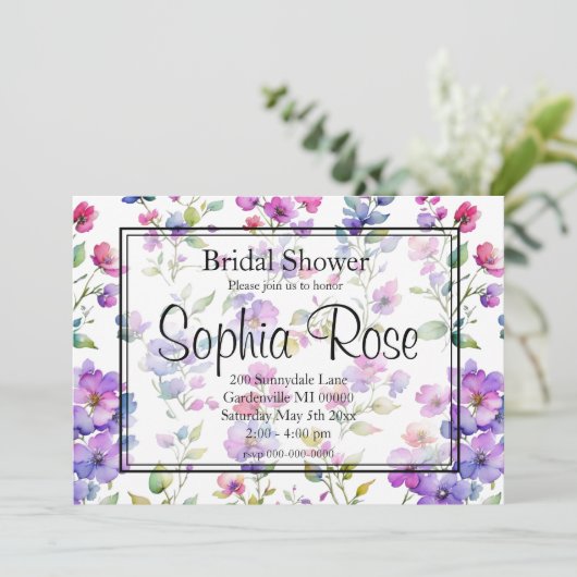 ピンクエレガントがかった紫色の水色の野花 招待状 (スタンド正面)