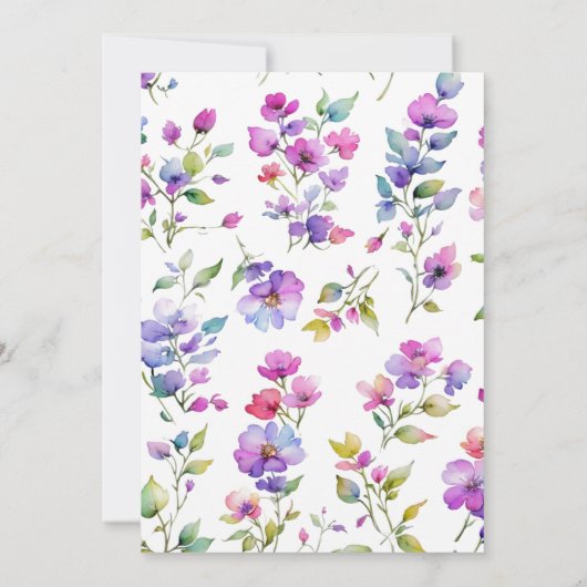 ピンクエレガントがかった紫色の水色の野花 招待状 (裏面)