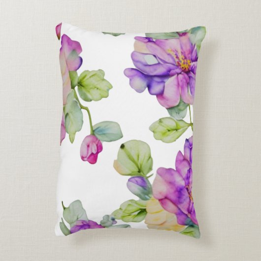 ピンクエレガントがかった紫色の水色フローラ アクセントクッション (裏面(縦))