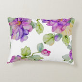 ピンクエレガントがかった紫色の水色フローラ アクセントクッション (裏面)