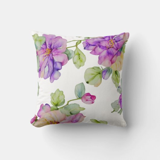 ピンクエレガントがかった紫色の水色フローラ クッション (正面)