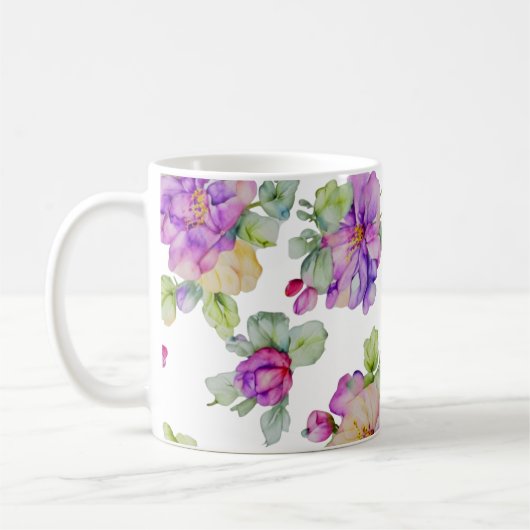 ピンクエレガントがかった紫色の水色フローラ コーヒーマグカップ (左)