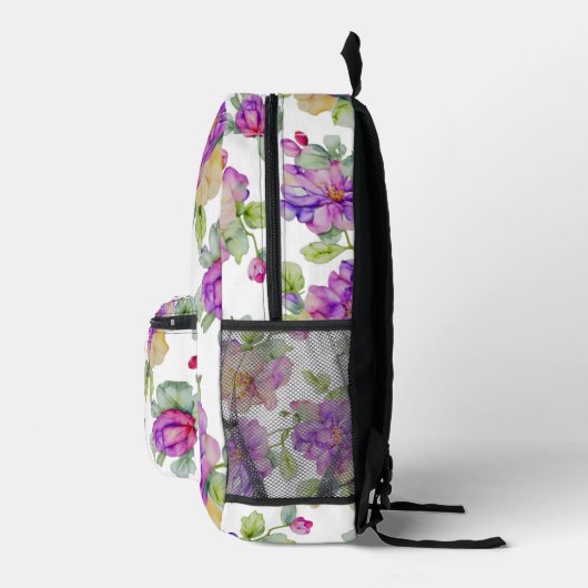 ピンクエレガントがかった紫色の水色フローラ プリントバックパック (右)