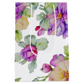 ピンクエレガントがかった紫色の水色フローラ ミディアムペーパーバッグ (裏面)