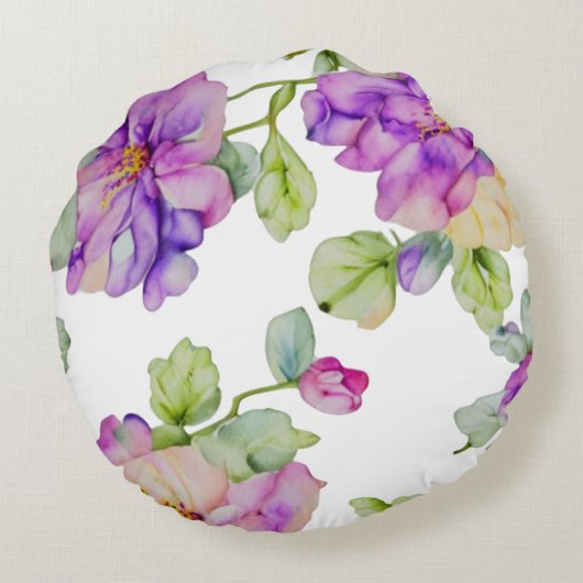 ピンクエレガントがかった紫色の水色フローラ ラウンドクッション (裏面)