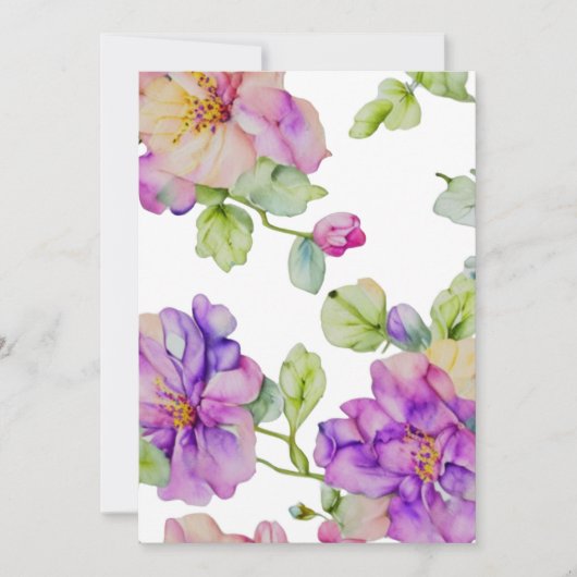 ピンクエレガントがかった紫色の水色フローラ 招待状 (正面)
