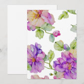 ピンクエレガントがかった紫色の水色フローラ 招待状 (正面/裏面)