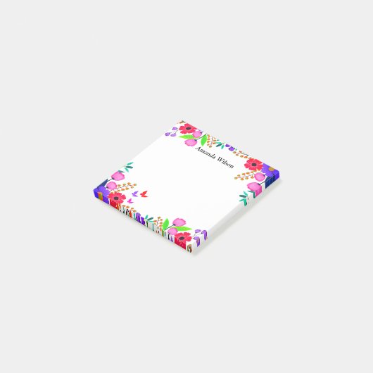 ピンクエレガントがかった赤紫色の花と蝶 ポストイット (アングル)