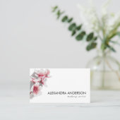 ピンクエレガントさくらんぼのモダン花 名刺 (スタンド正面)