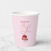 ピンクエレガントさくらんぼオントップブライダルシャワー 紙コップ (正面)