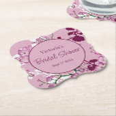 ピンクエレガントさくらんぼブライダルシャワー ペーパーコースター (アングル)