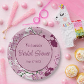 ピンクエレガントさくらんぼブライダルシャワー ペーパープレート (パーティー)