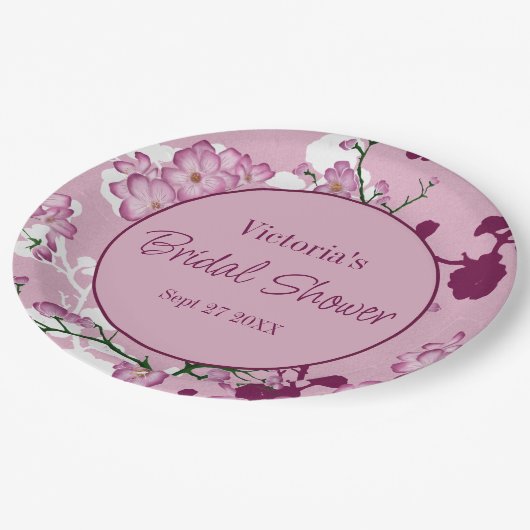 ピンクエレガントさくらんぼブライダルシャワー ペーパープレート (アングル)
