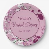 ピンクエレガントさくらんぼブライダルシャワー ペーパープレート (正面)