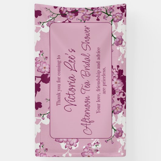 ピンクエレガントさくらんぼブライダルシャワー 横断幕 (縦)