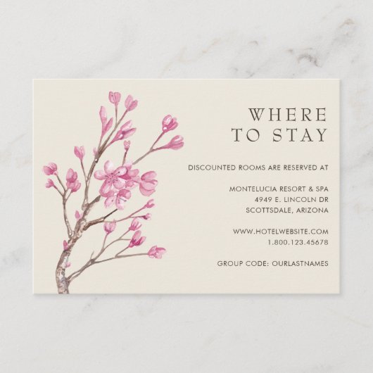 ピンクエレガントさくらんぼブロッサム結婚ズ宿泊施設 エンクロージャーカード (正面)