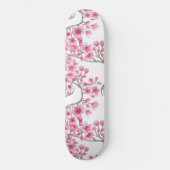 ピンクエレガントさくらんぼ花のフローラ水彩 スケートボード (正面)