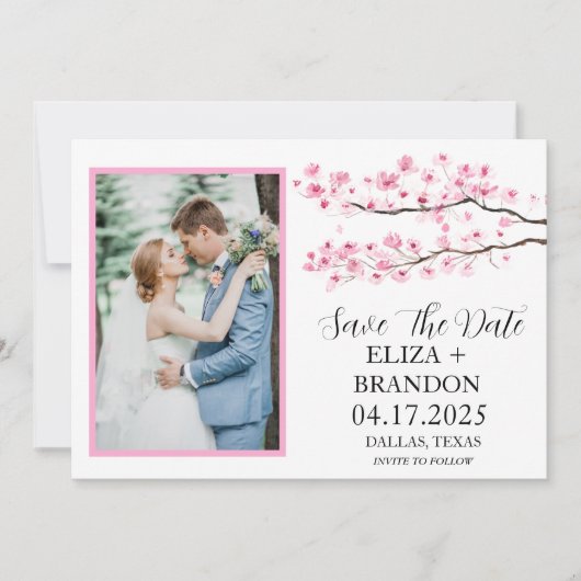 ピンクエレガントさくらんぼ花フローラ写真 セーブザデート (正面)