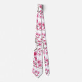 ピンクエレガントさくらんぼ花フローラ水彩 ネクタイ (正面)