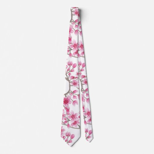 ピンクエレガントさくらんぼ花フローラ水彩 ネクタイ (正面)