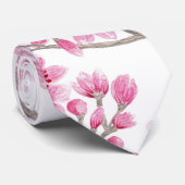 ピンクエレガントさくらんぼ花フローラ水彩 ネクタイ (ロール)