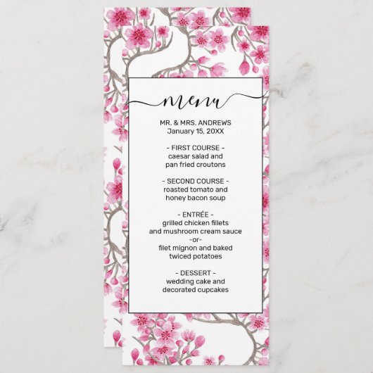 ピンクエレガントさくらんぼ花フローラ水彩 メニュー (正面/裏面)